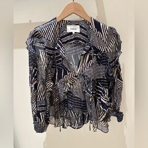 ba&sh Angela Top Navy and White Geometric Top size 0/XS NWT